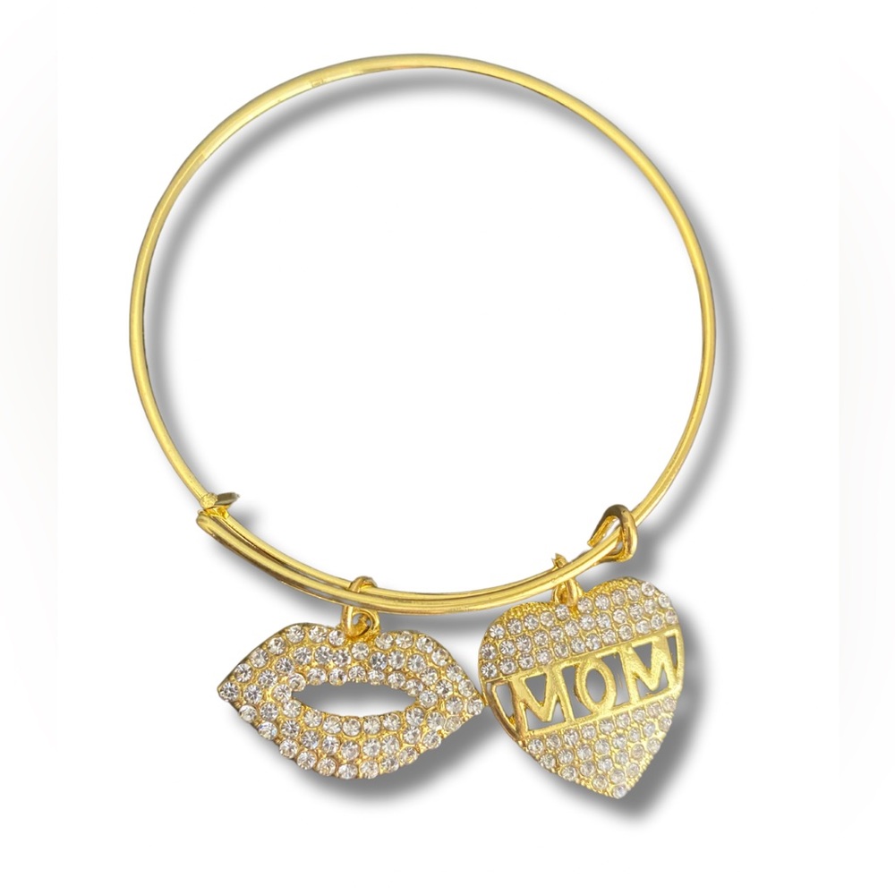 Custom “Mom” Charm Bangle Bracelet